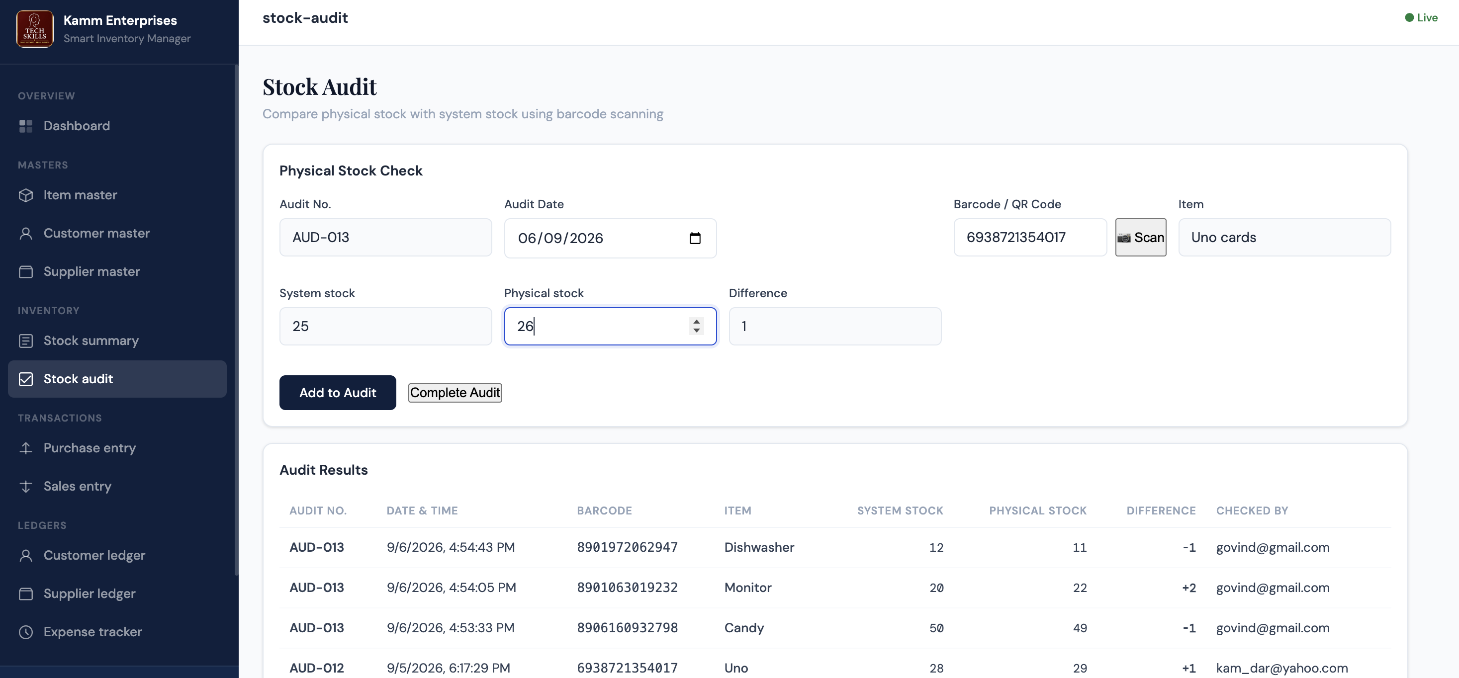 Smart Inventory Manager physical stock audit